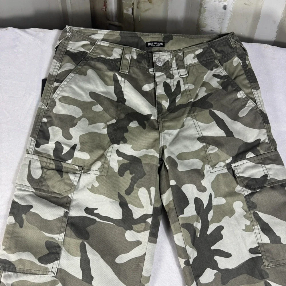 NWT True Religion Mens Cargo Pants SN Dusty Green Camo Military Outdoor 27‎